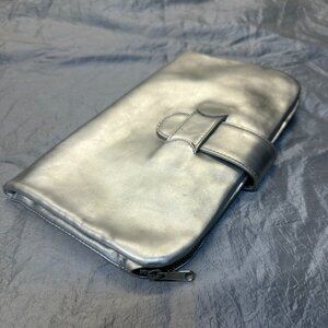 Vintage Johnny Farah Chrome Silver Leather Clutch Hangbag